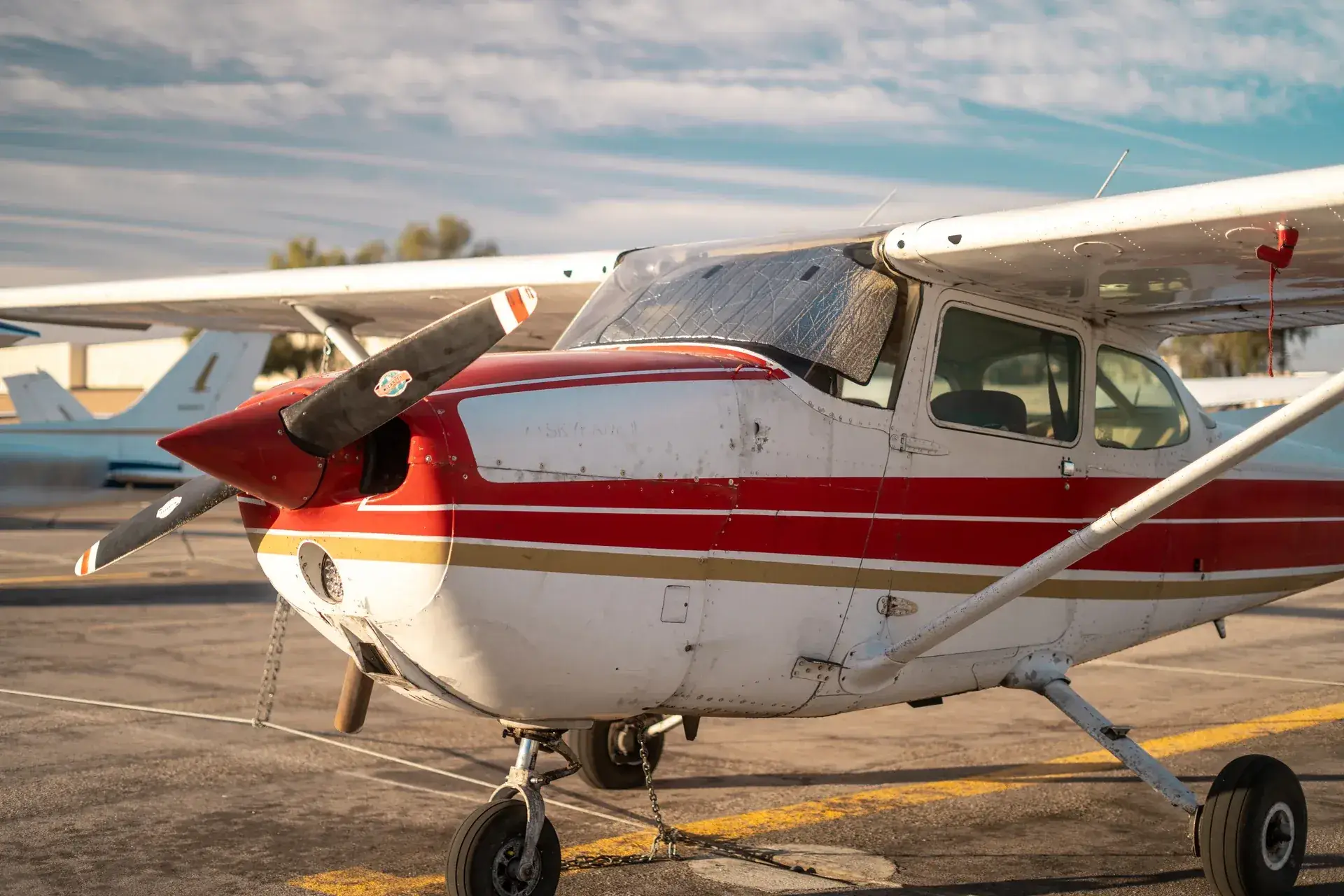 Front-left view of a Cessna 172 in the Vegas Aviation fleet