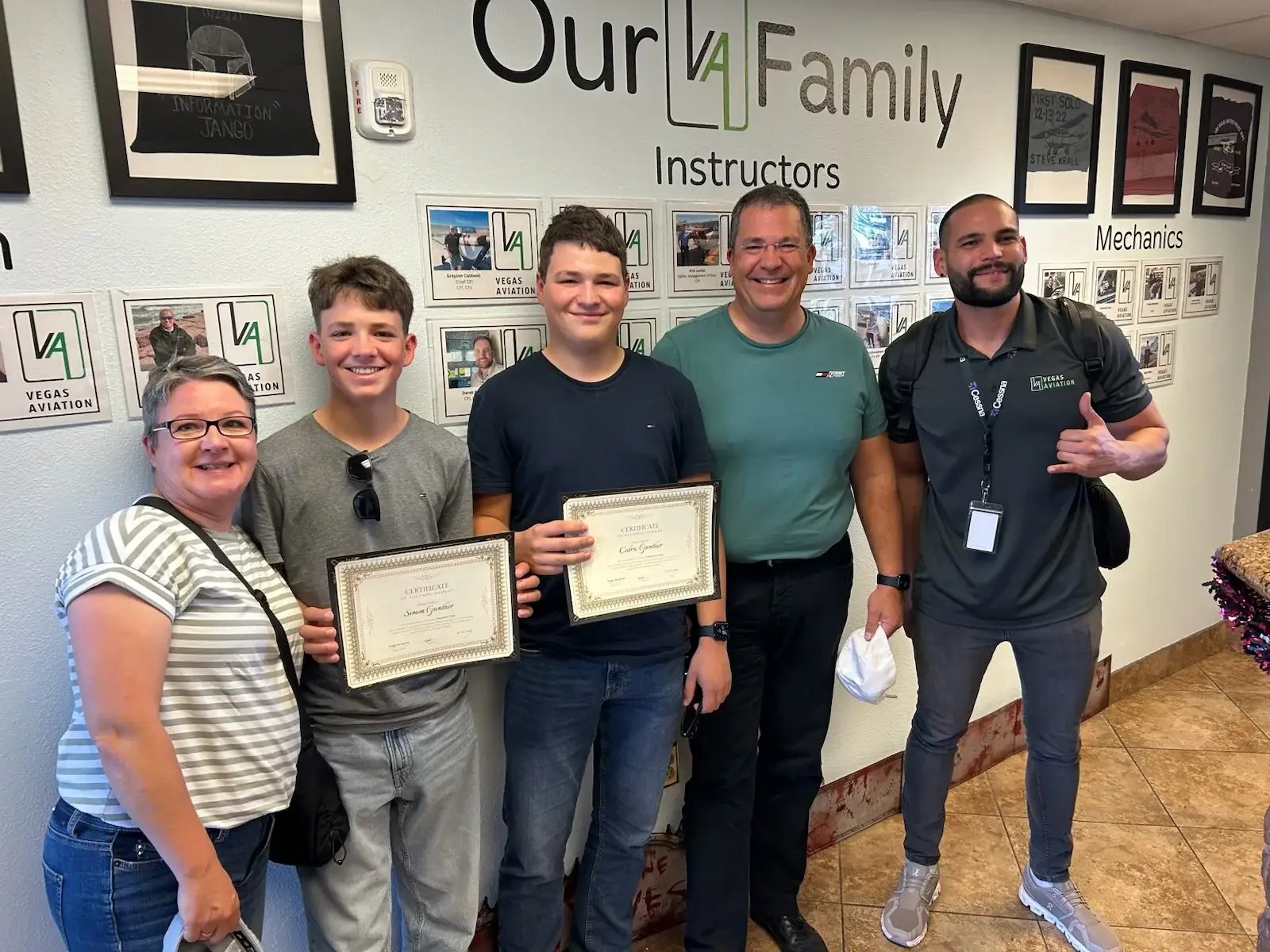 Discovery-flight participants holding certificates at Vegas Aviation
