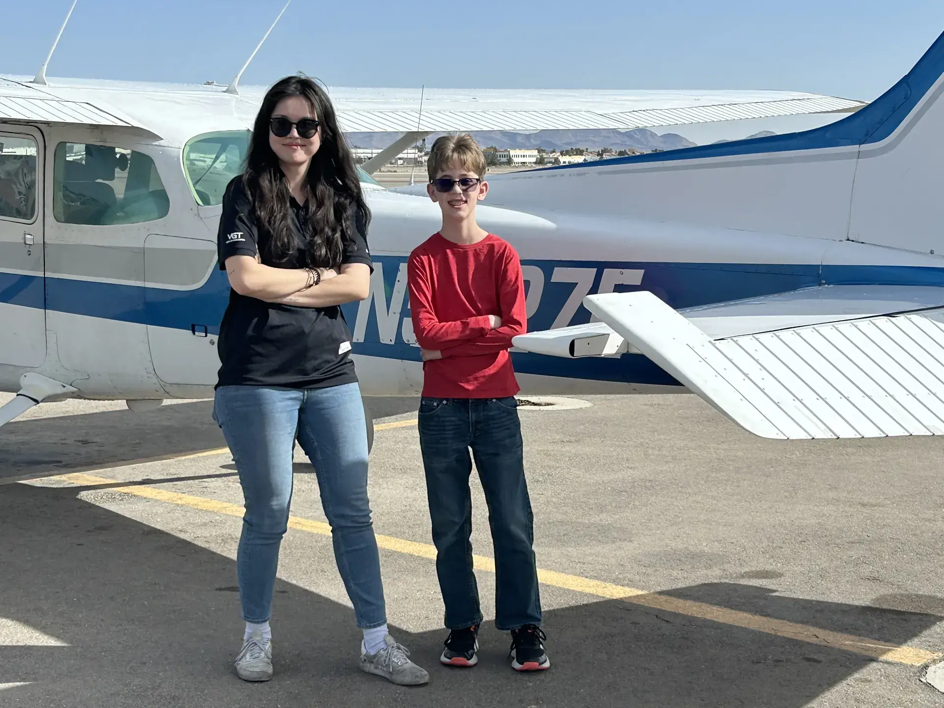 Young Eagles student with a Vegas Aviation instructor