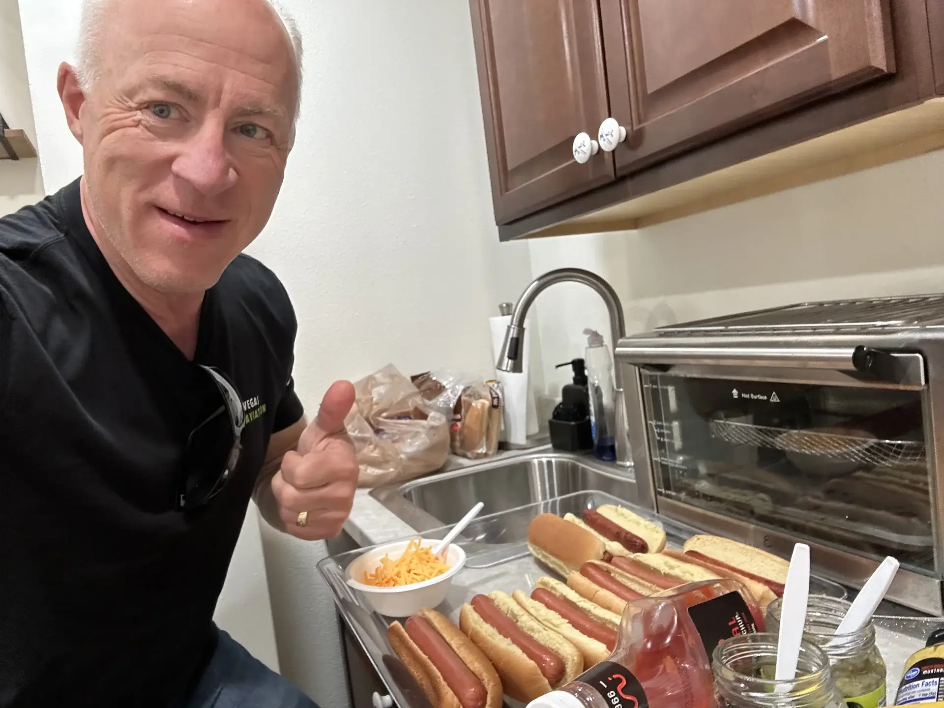 Hot dogs ready to serve at Vegas Aviation