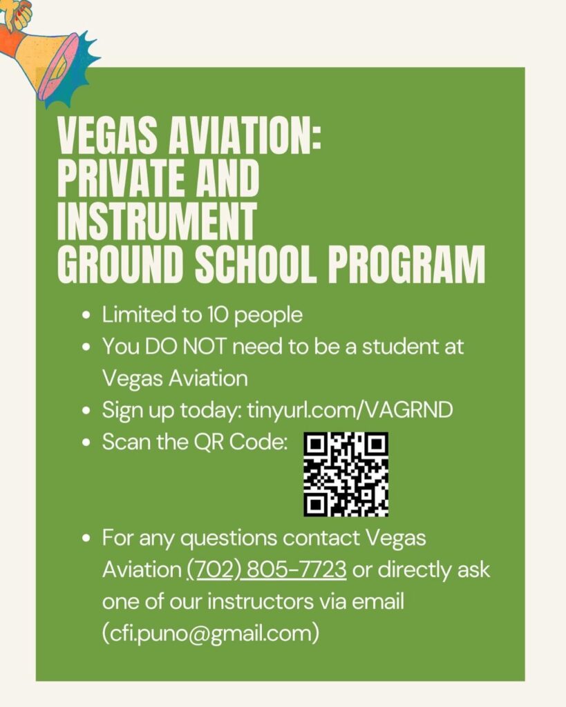 Banner - Education Signup for Vegas Aviation Private Pilot and Instrument Rating Ground School December 2024
